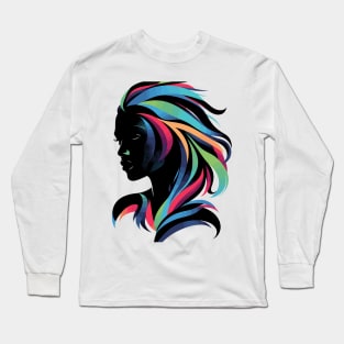 Afrocentric Woman Multicolored Silhouette Long Sleeve T-Shirt